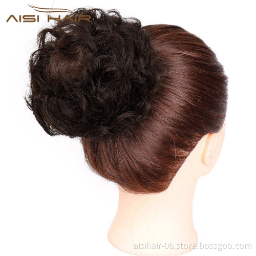 Aisi Hair Brazilian Human Hair Curly Brown Chignon Bun Elastic Rope Rubber Band Hairpiece Clip In Extension For Black Women